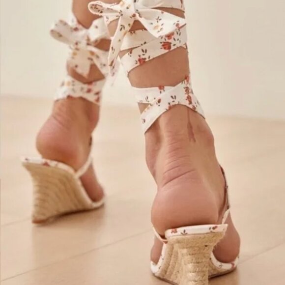 Reformation Alessa Lace-Up Wedge Espadrille Heels. Size 10. Like New. - Picture 7 of 9